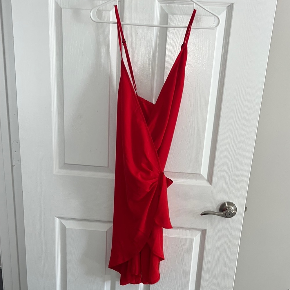 Women’s Red Wrap Mini Dress Adjustable Medium